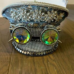 Sequin and rhinestone burning man steampunk hat and goggles!